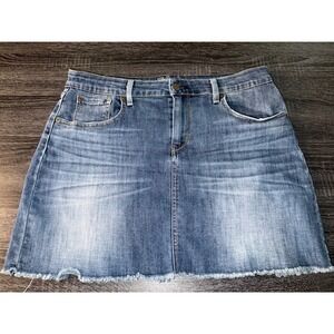 Signature‎ by Levi Strauss Gold High Rise Denim Mini Blue Fringe Raw Hem Size 14